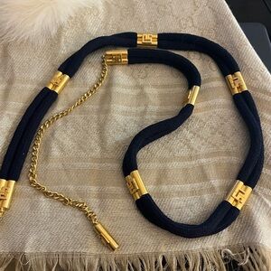 St. John Navy Rope & Gold Logo Chain Belt - 42”
